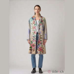 Johnny Was BIYA Silk Vintage Coat Women (xs) Rare Sequins Embroidery Beaded Blue